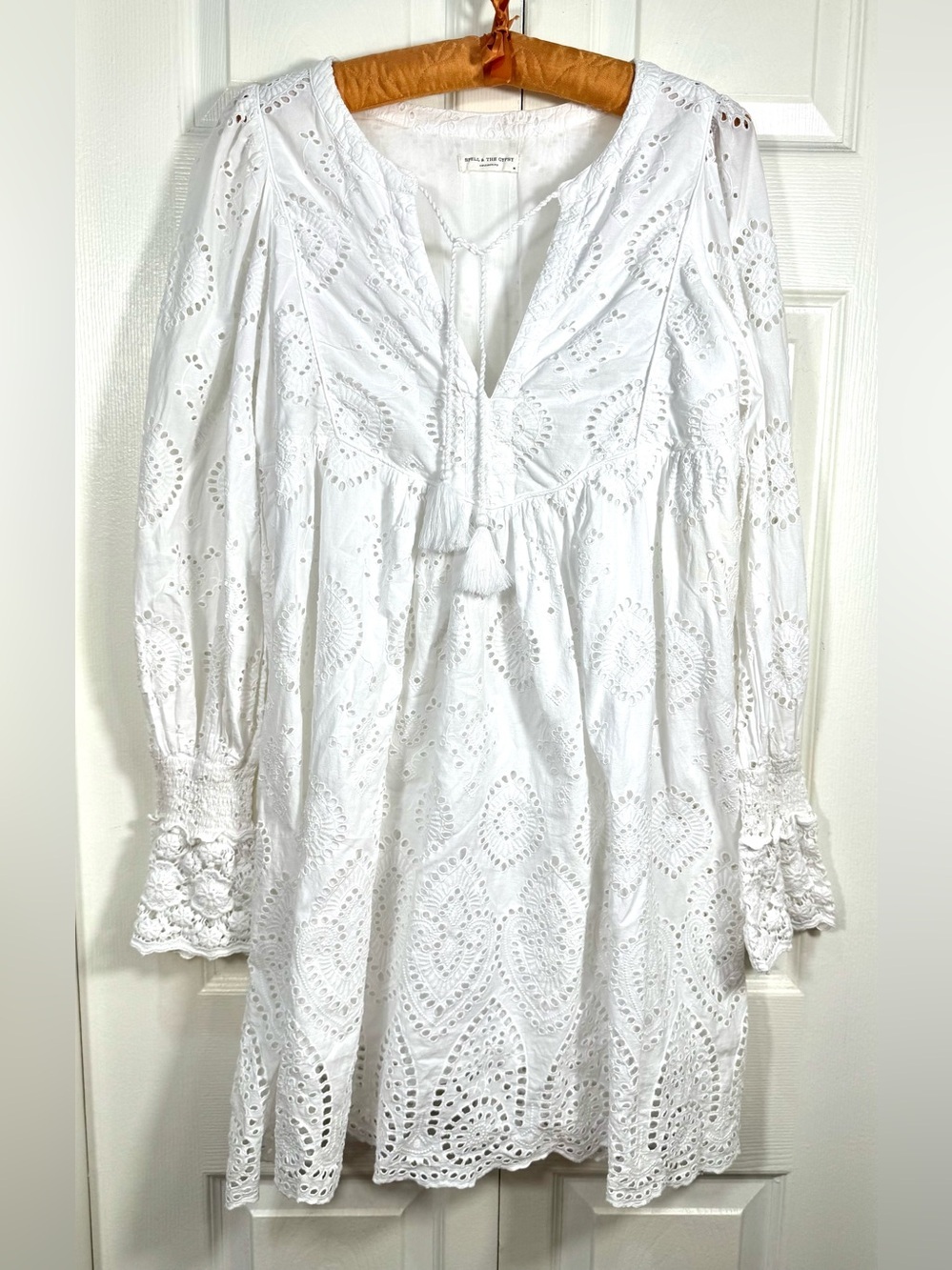 Spell & The Gypsy Collective Dylan Smock Dress White Eyelet Boho Dress Size M